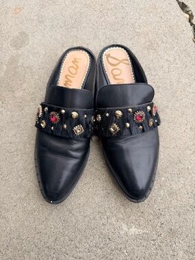Sam Edelman Black Embellished Fringe Mules